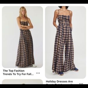 Free People Hold Me Tight Plaid Jumpsuit